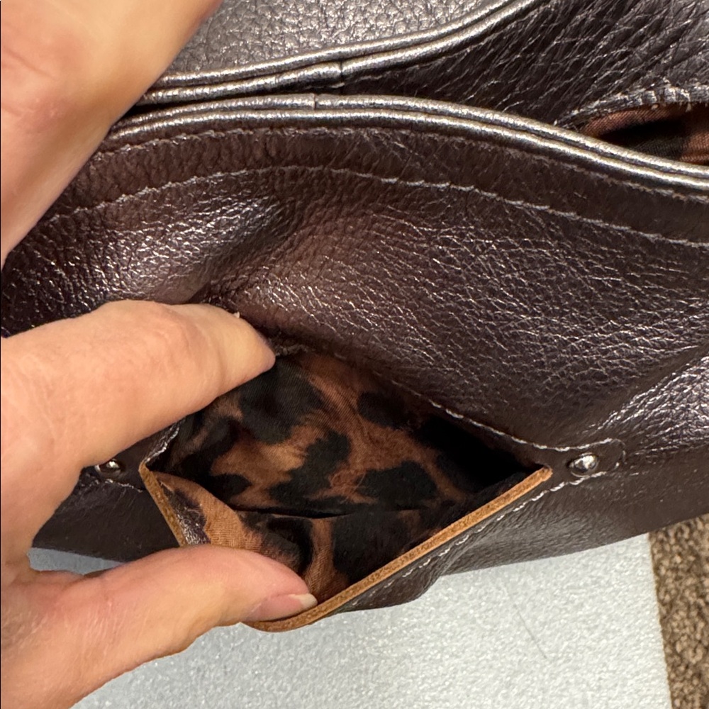 B.Makowsky Studded Metallic Leather Handbag - Picture 5 of 12